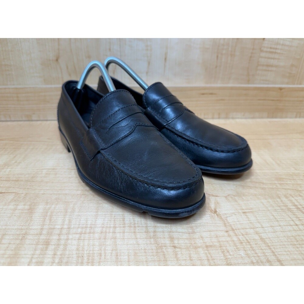 ROCKPORT Penny Loafers (Mens Size 8.5, M76443) Black Leather Casual Moc Toe